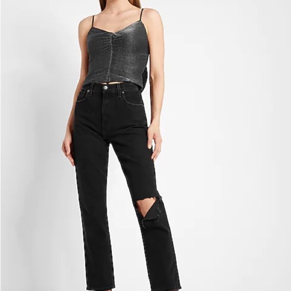 Women’s Express Metallic Pleated Bow Back Cropped Cami gray size small NWT - Picture 2 of 5